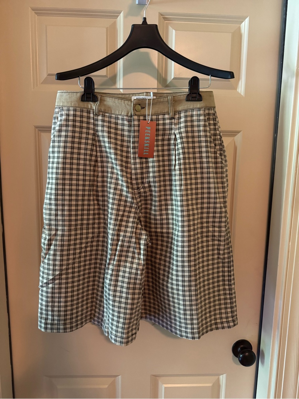 Beige Plaid Bermuda Shorts